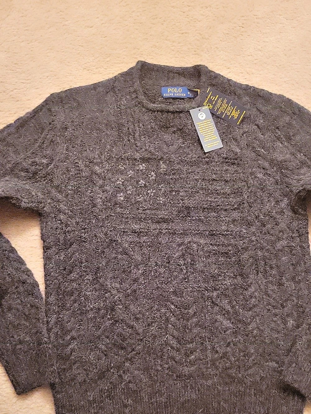Polo Ralph Lauren Aran-Knit Flag Wool-Blend Sweater Gray